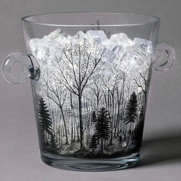 John Derian Spooky Glass Ice Bucket Trees Forest Design - Picture 1 of 4